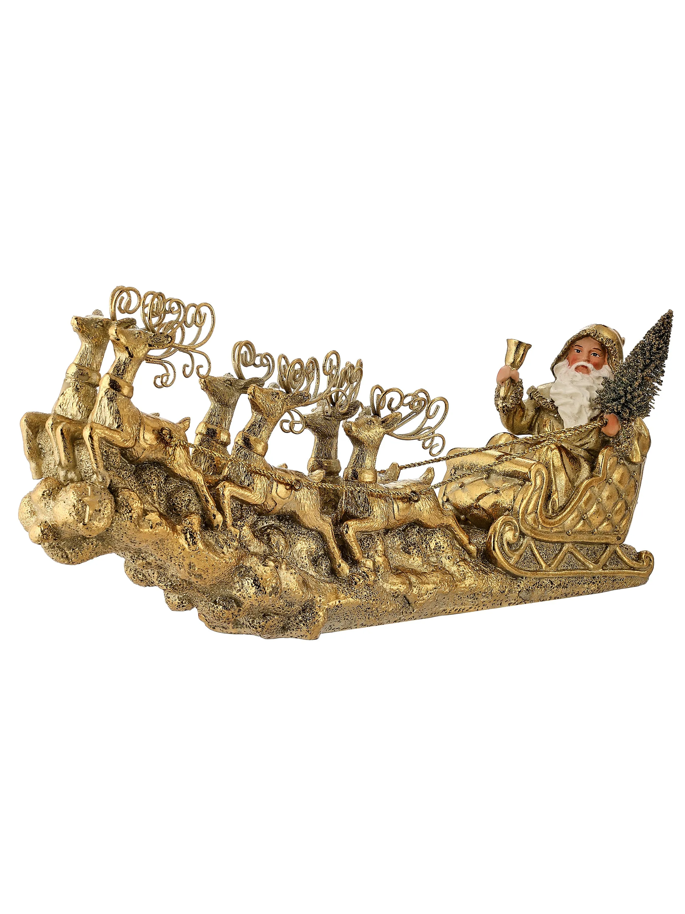 Golden Santa In Sleigh With Reindeer for Just Jill