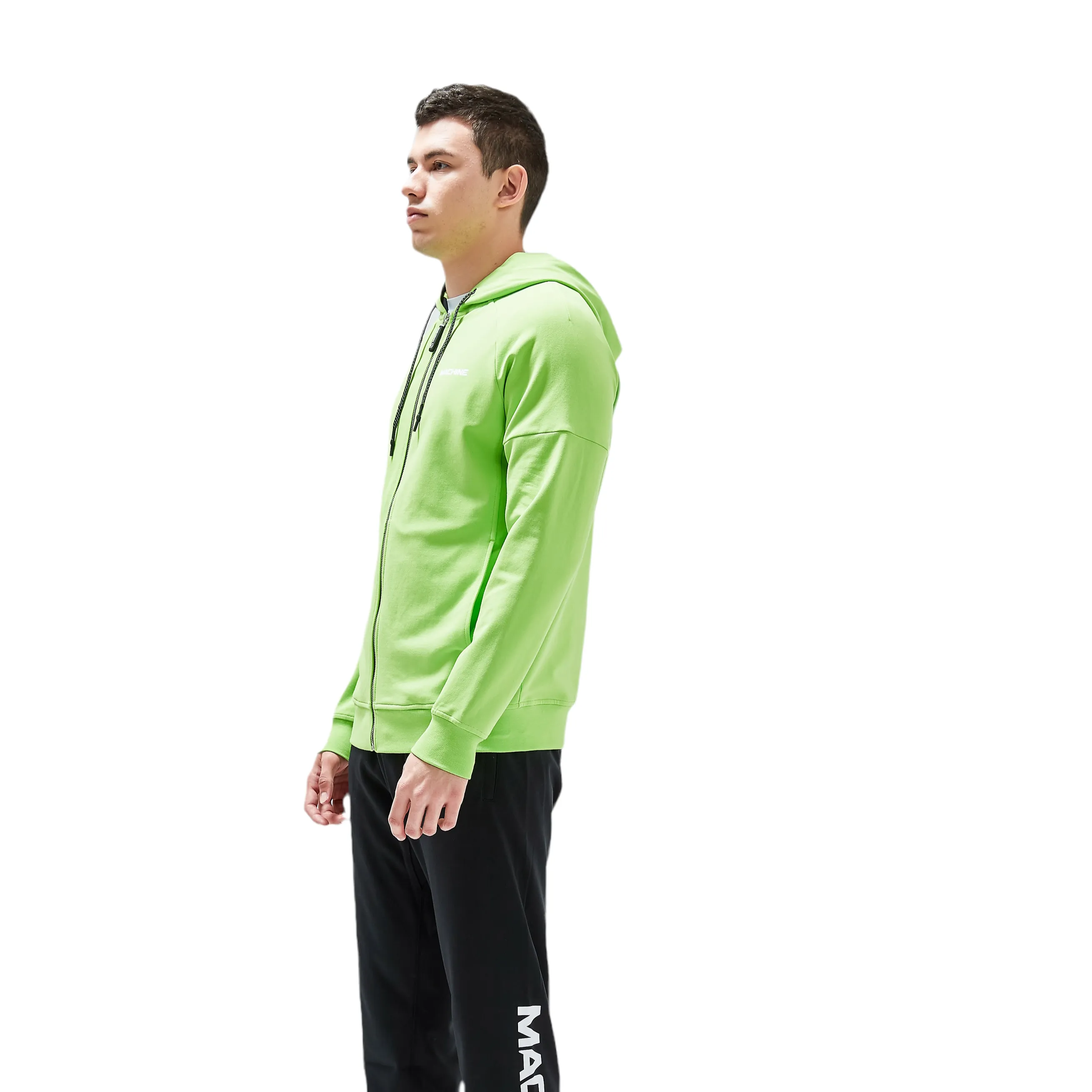 Great Jones Full Zip Cotton Hoodies in Neon Green