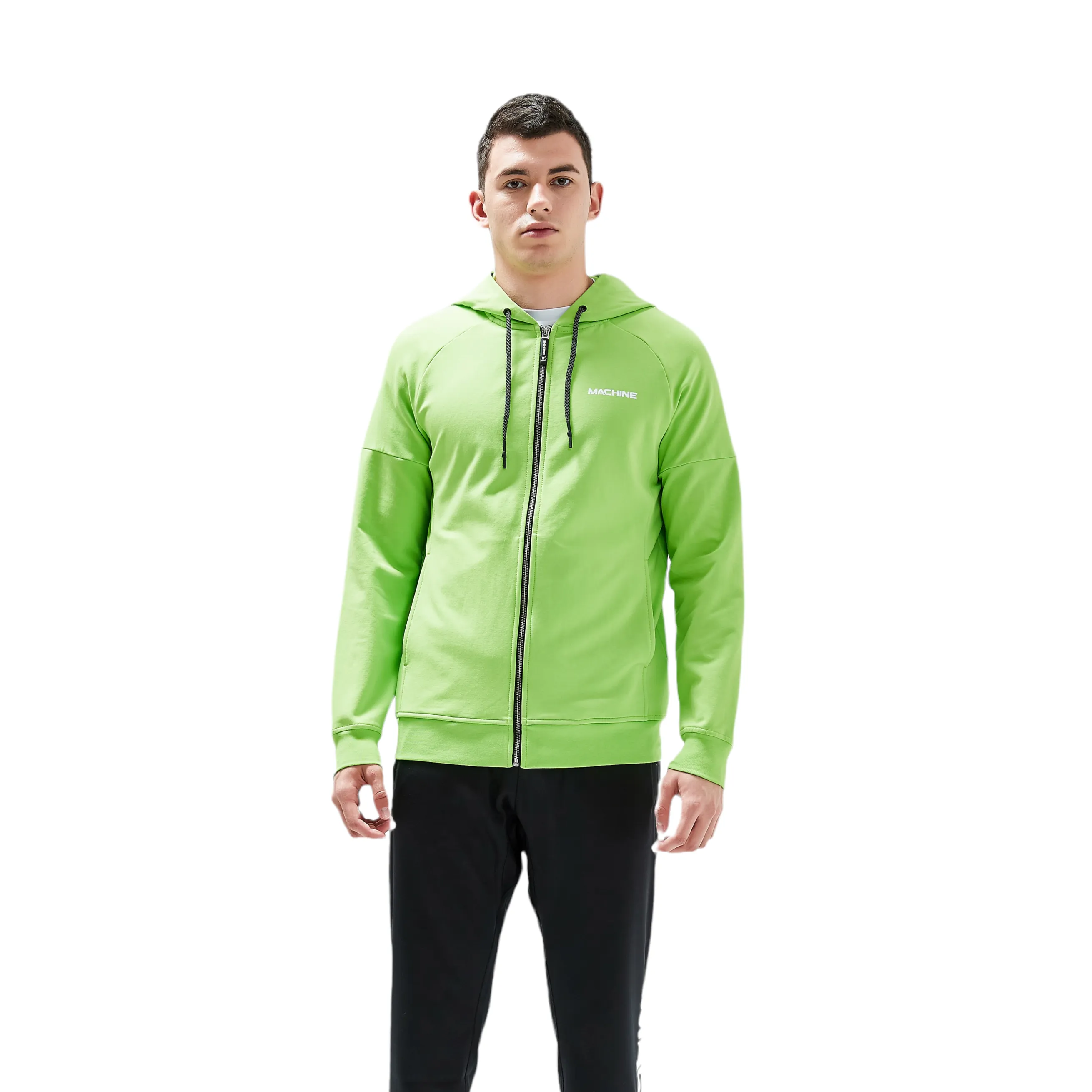 Great Jones Full Zip Cotton Hoodies in Neon Green