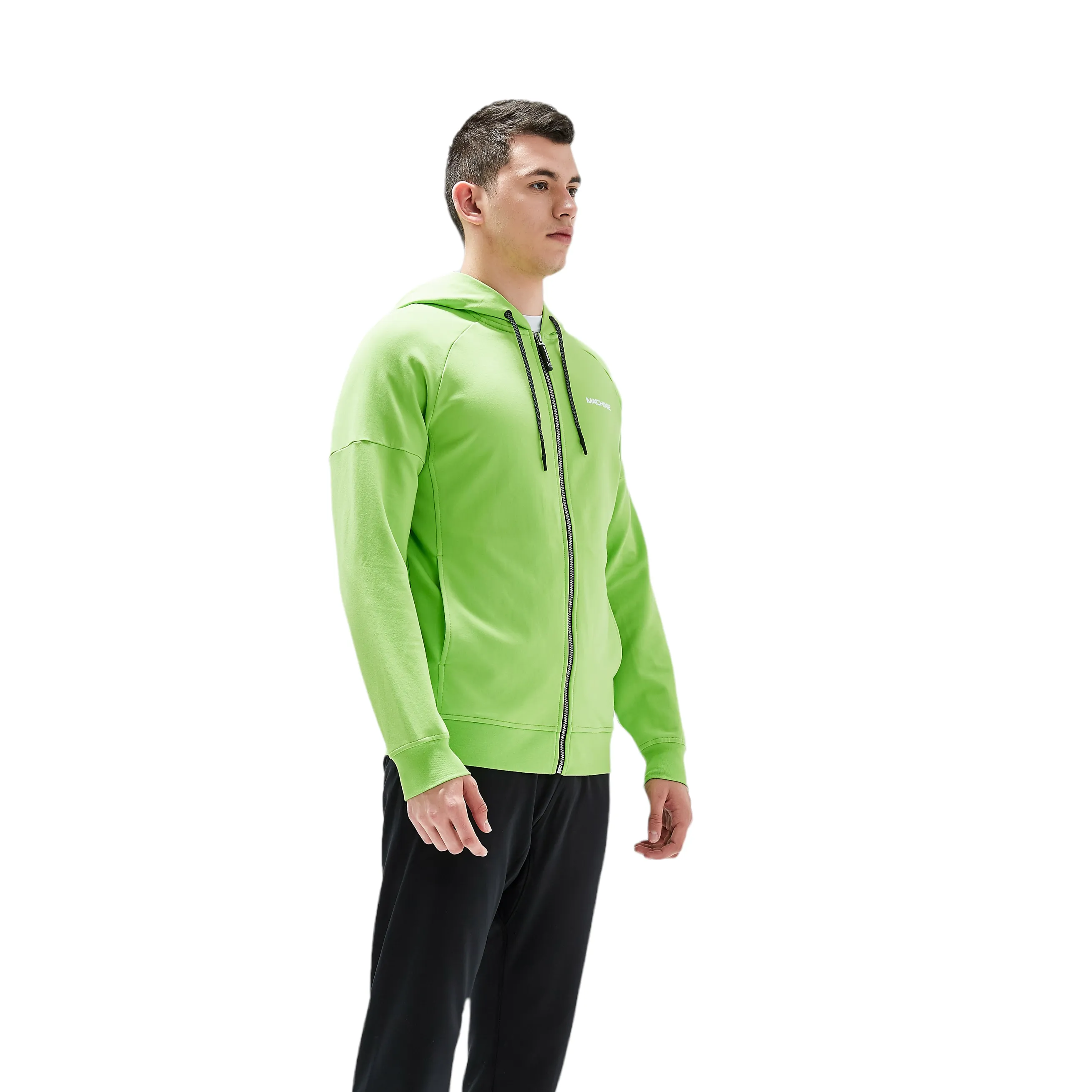 Great Jones Full Zip Cotton Hoodies in Neon Green