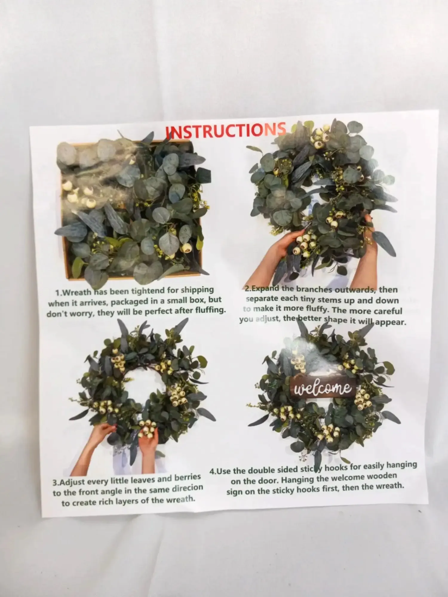 Green Artificial Eucalyptus Wreath with Welcome Sign, 20”