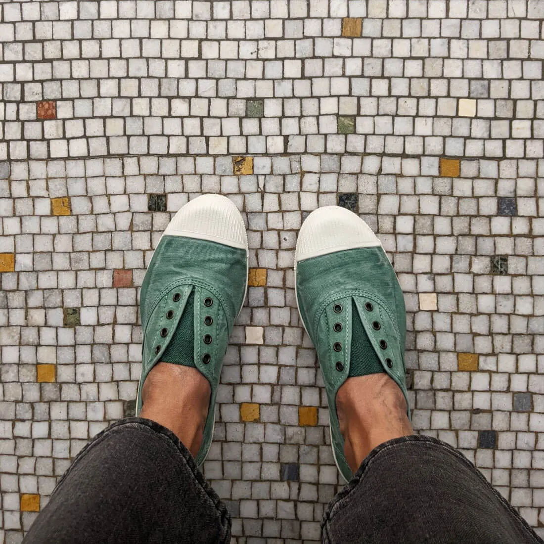 Green Cotton Slip On Plimsolls