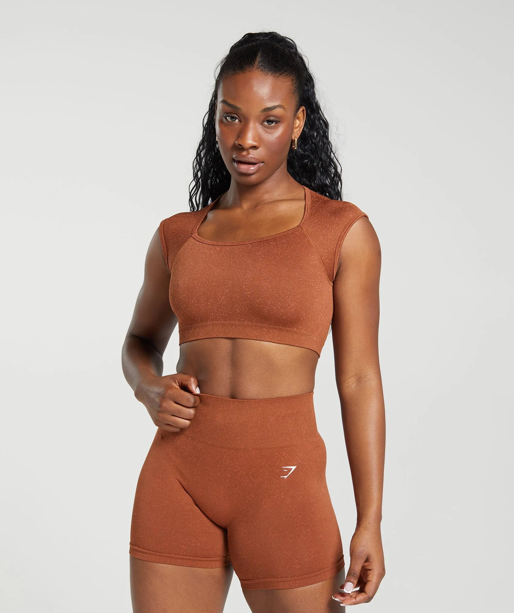 Gymshark Adapt Fleck Seamless Crop Top - Copper Brown/Terracotta Orange