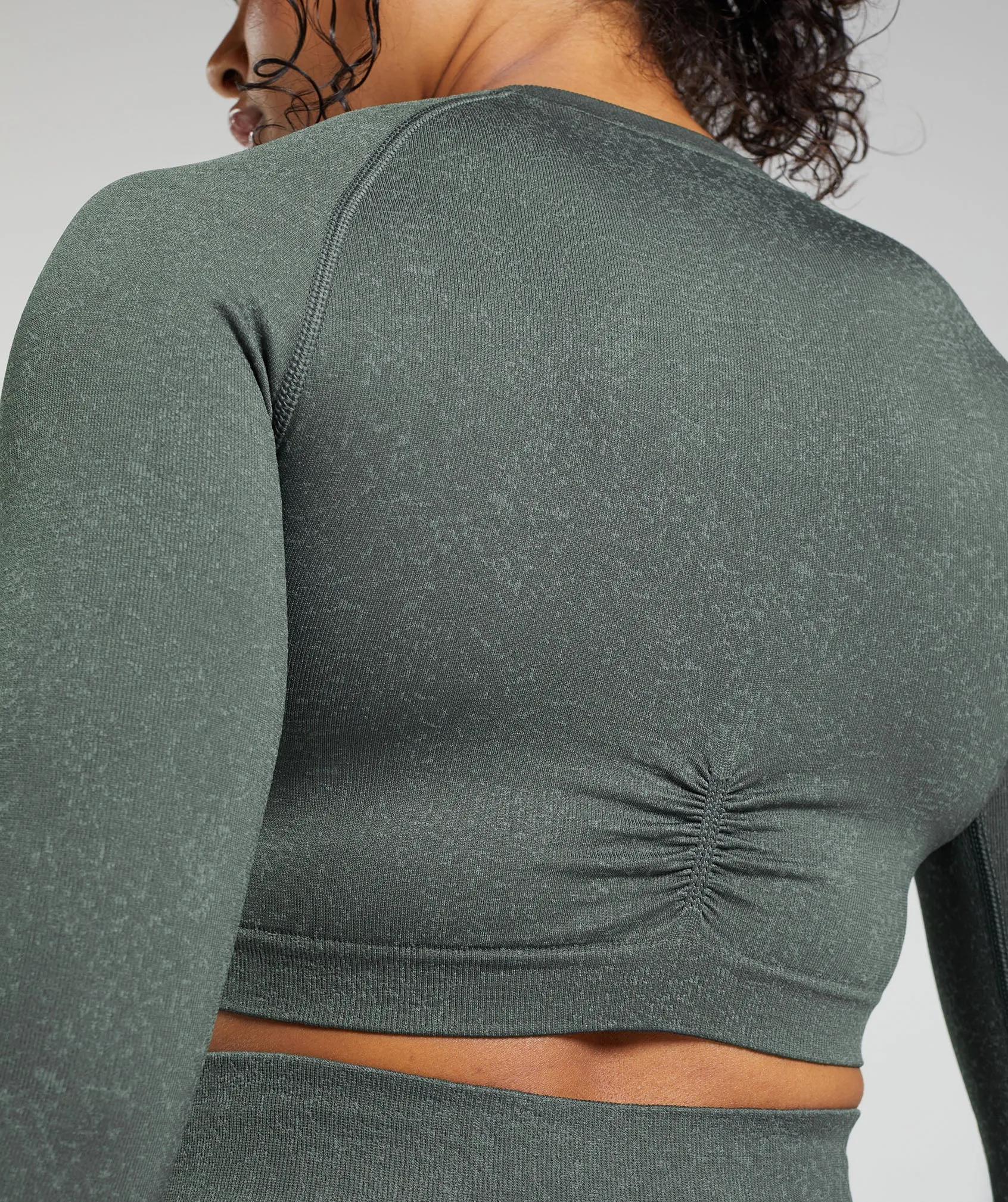 Gymshark Adapt Fleck Seamless Long Sleeve Crop Top - Slate Teal/Cargo Teal