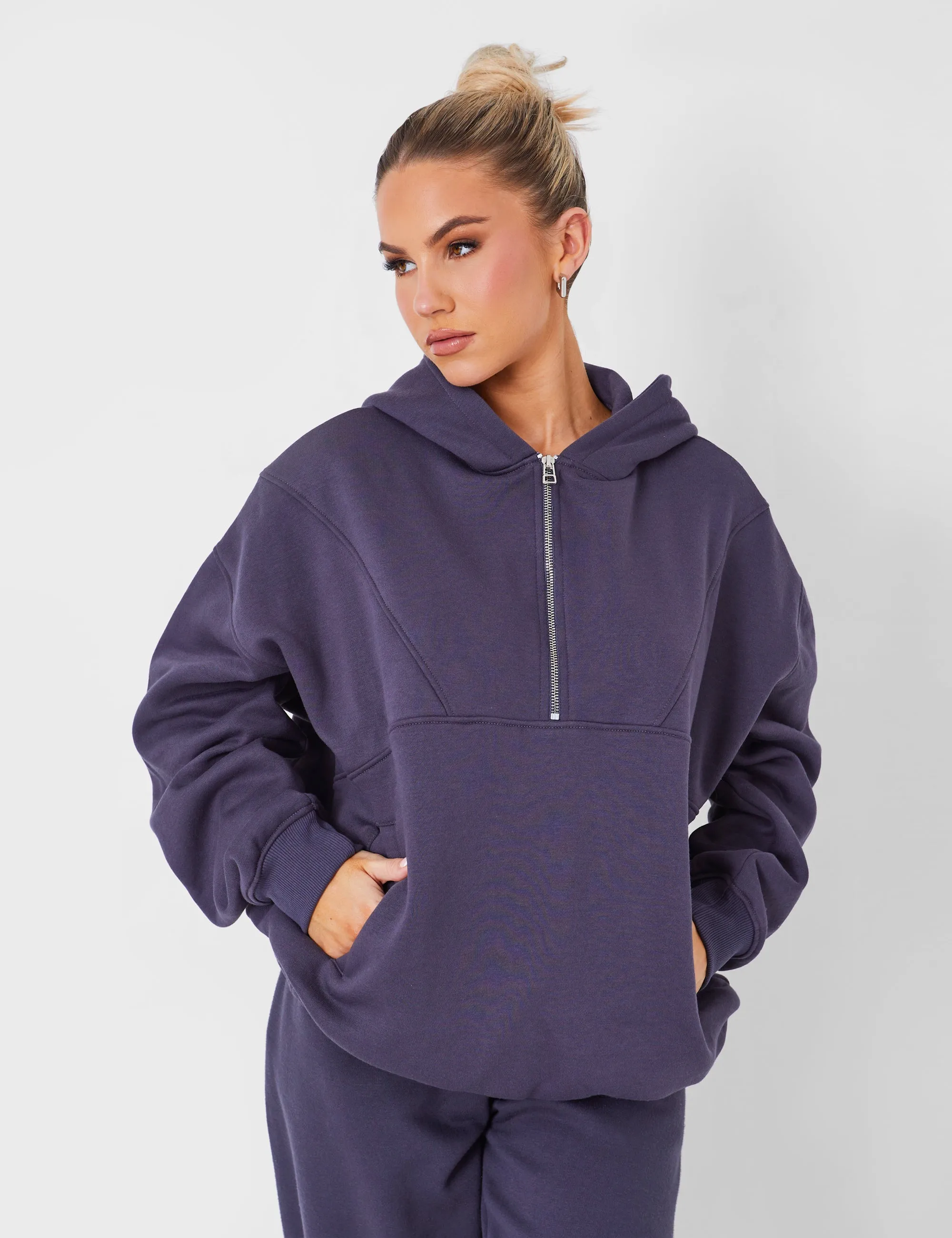 Half Zip Oversized Hoodie Dark Grey