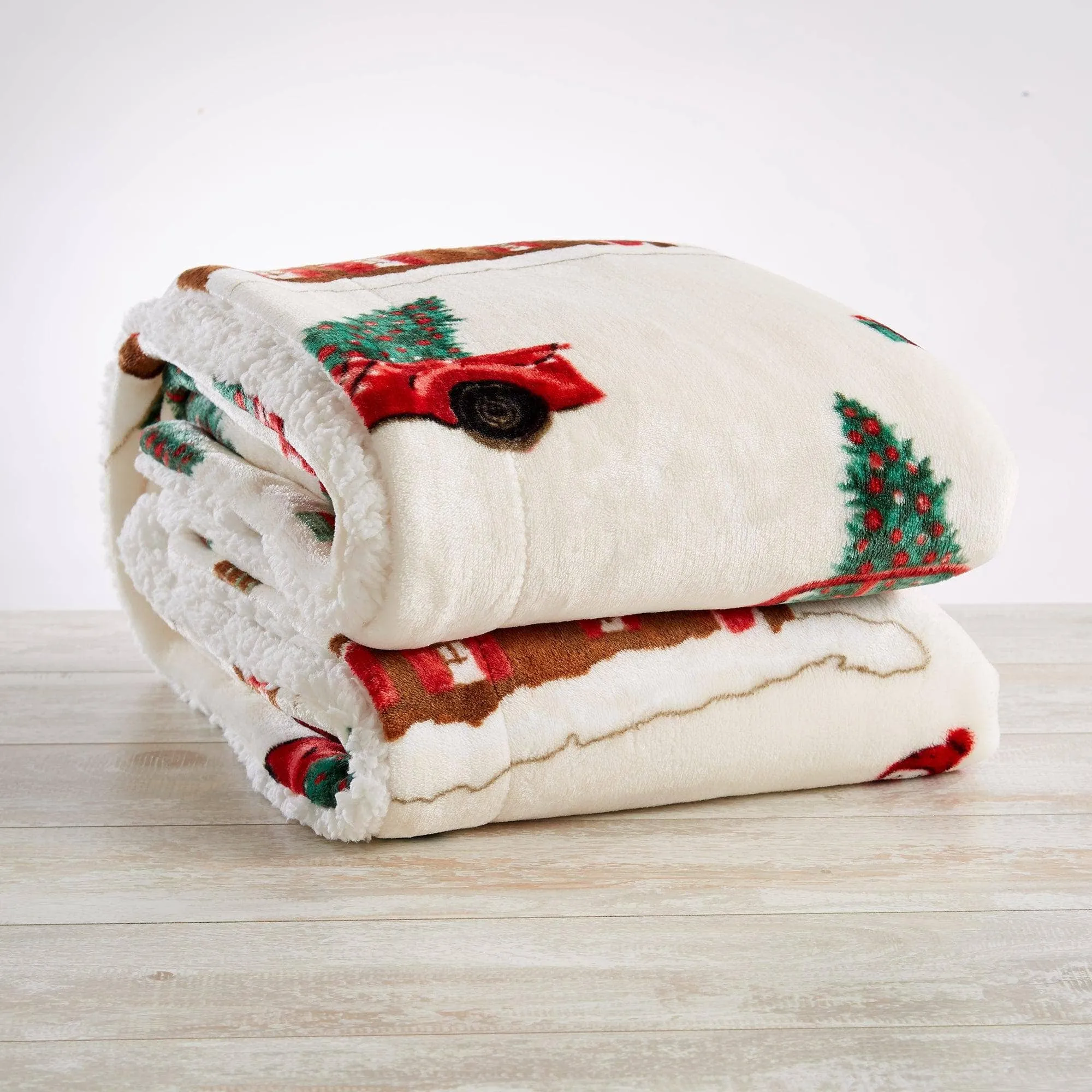 Holiday Sherpa Throw - Esmay Collection: 50" x 60" Throw / Painted Trucks