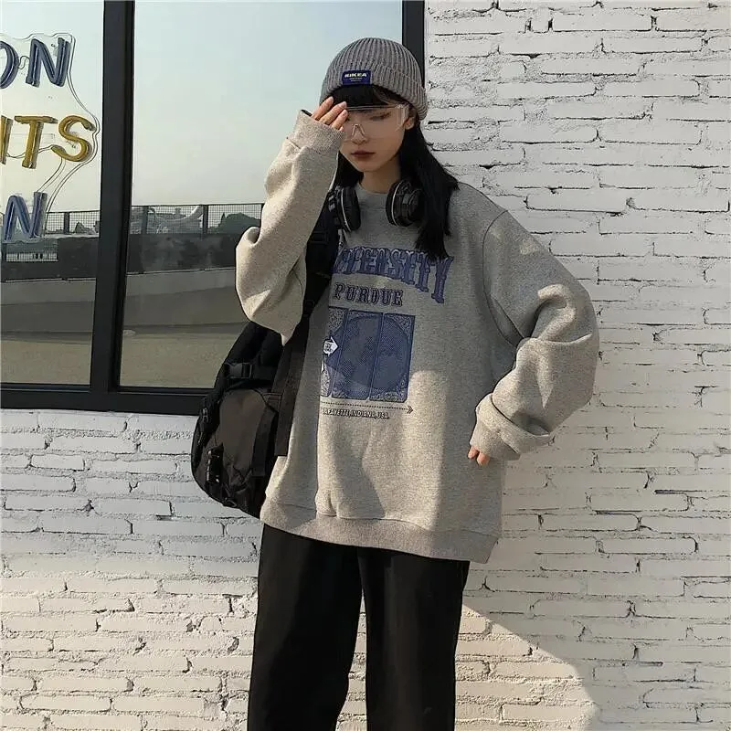 ins round neck thin section Harajuku female Korean version of Harajuku style student loose new 2021 longsleeved top coat trend