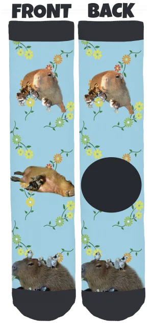 JoeJoe the Capybara Blue Spring Crew Socks