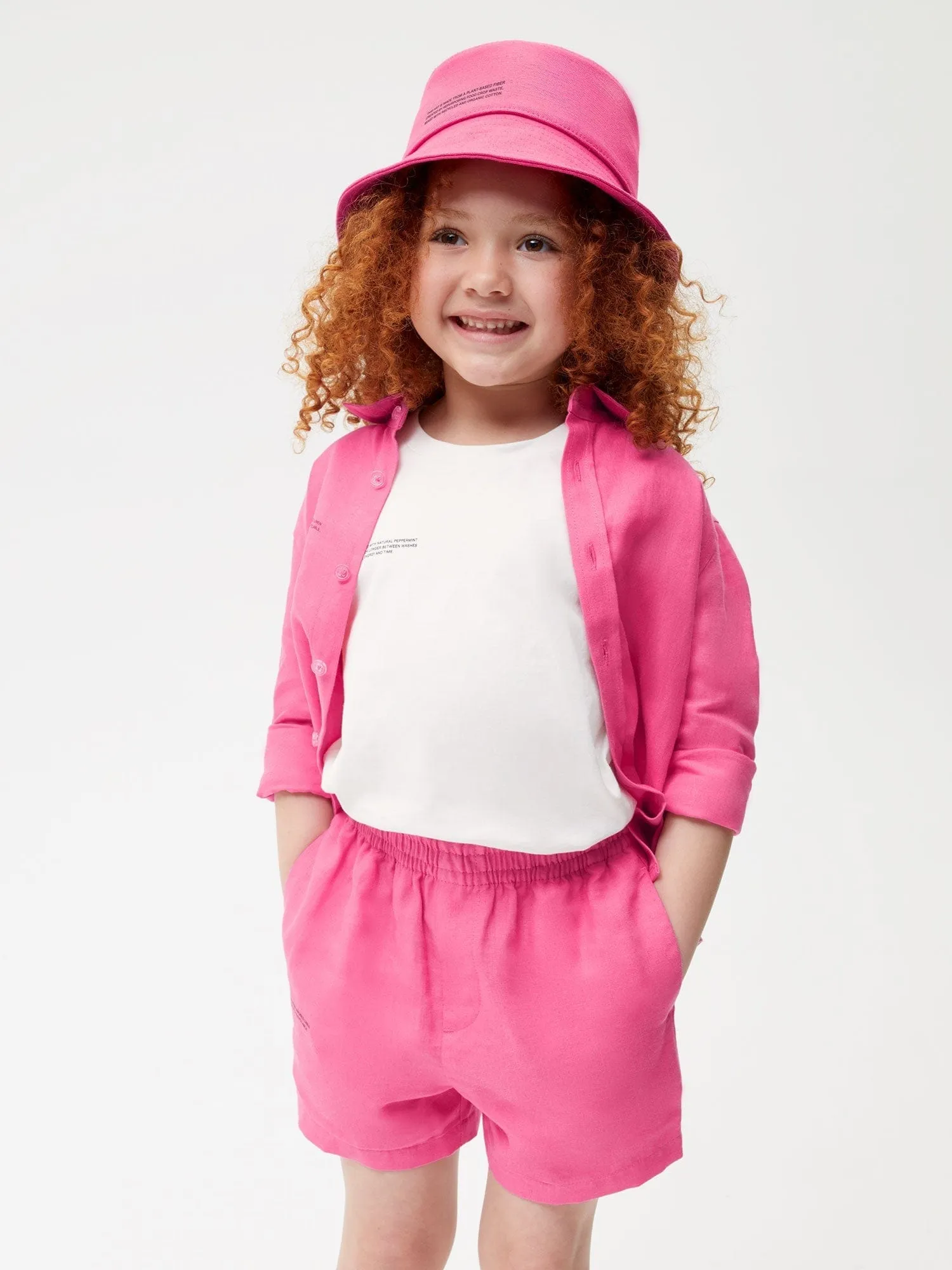 Kids Aloe Linen Shorts—flamingo pink