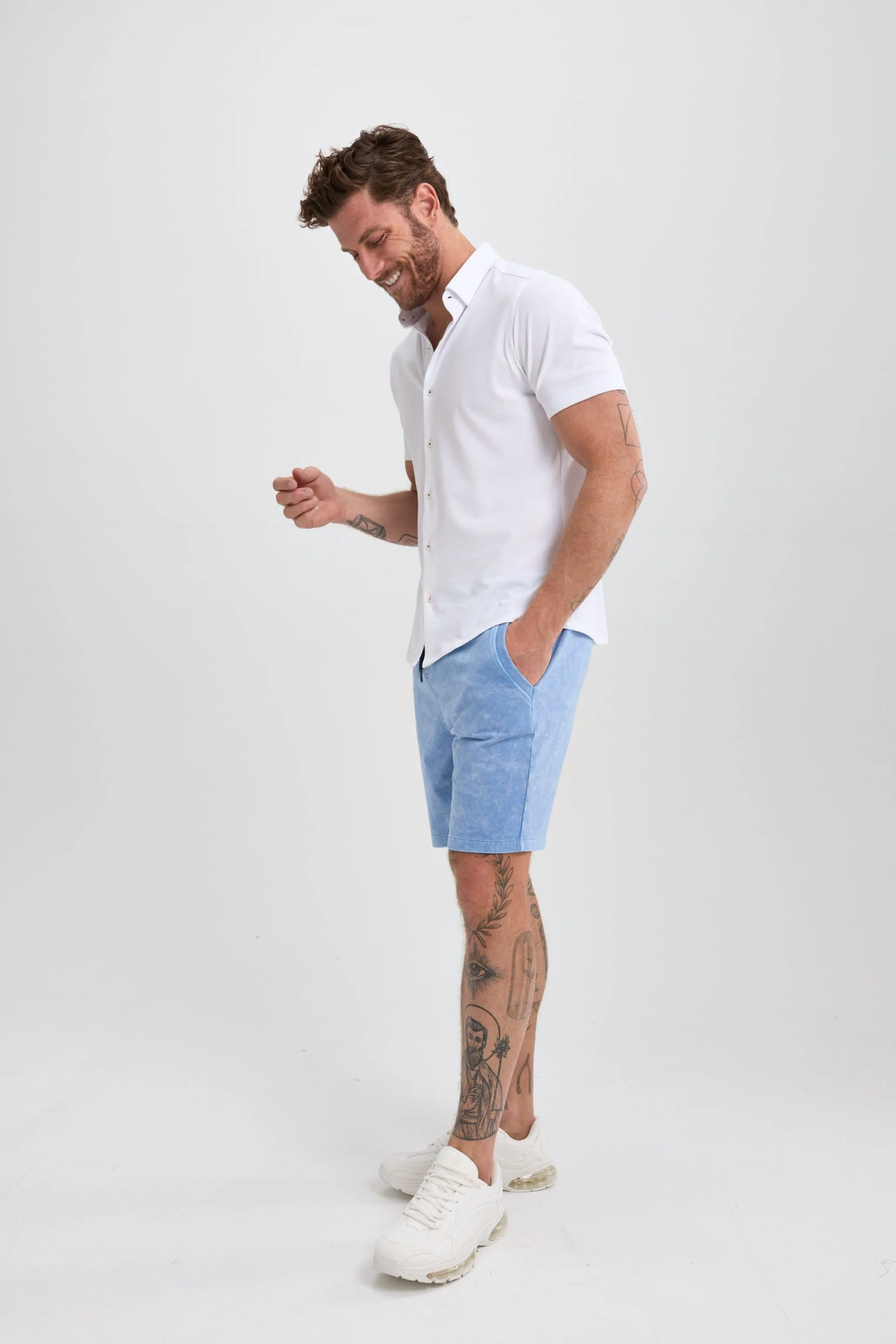 Light Blue Acid-Washed Short