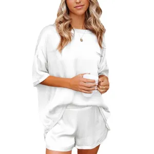 Loungewear 2-Piece Short Silky Polyester Elasticized Waist Top Pocket