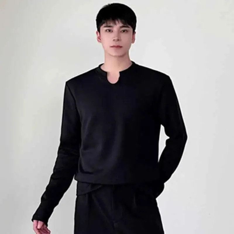 Men T-shirt Niche Design Irregular Round Collar Solid Color Male Long Sleeve Tops Casual Men's Clothing Autumn 9C4635