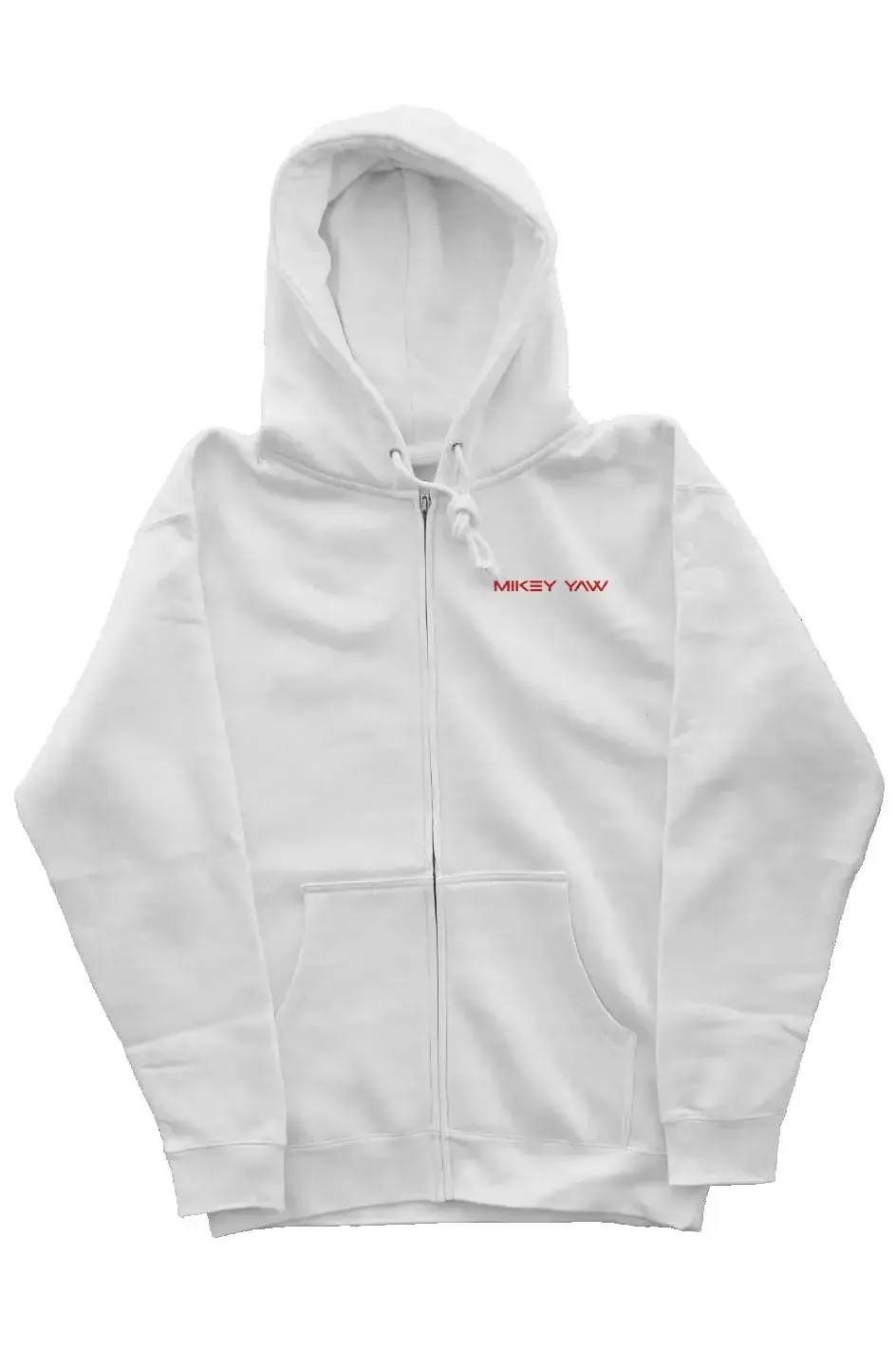 Mikey Yaw White Zipper Hoodie with Abstract Graphic