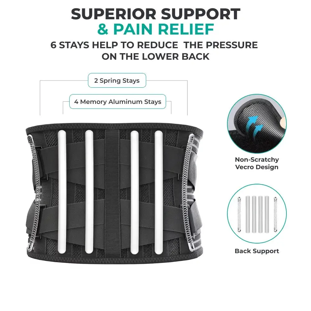 MODVEL Lower Back Brace with 6 Stays for Lower Back Pain Relief | Lumbar Support Belt