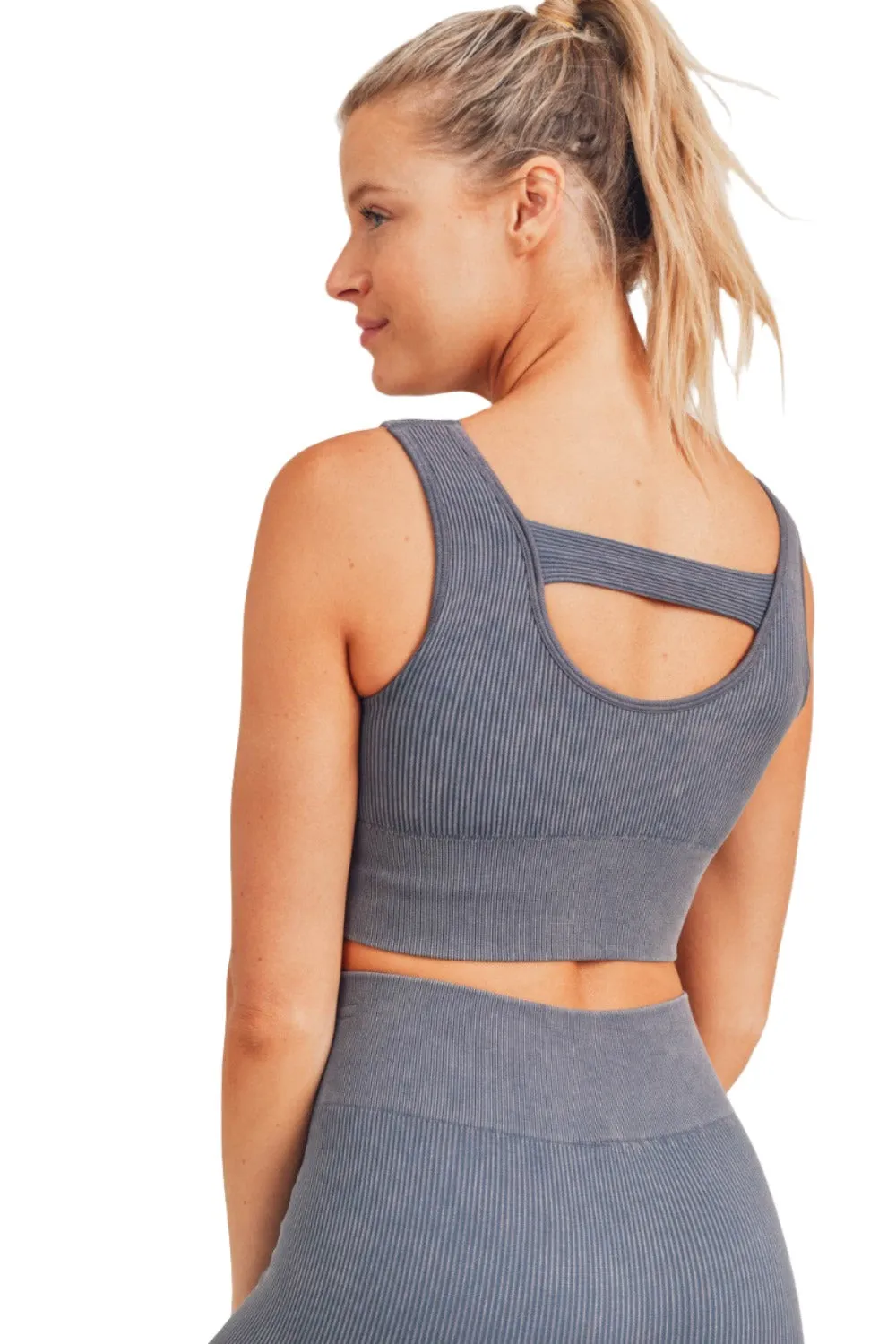 Mono B Ribbed Cut-Out Back Mineral Wash Seamless Bra Top AT2802