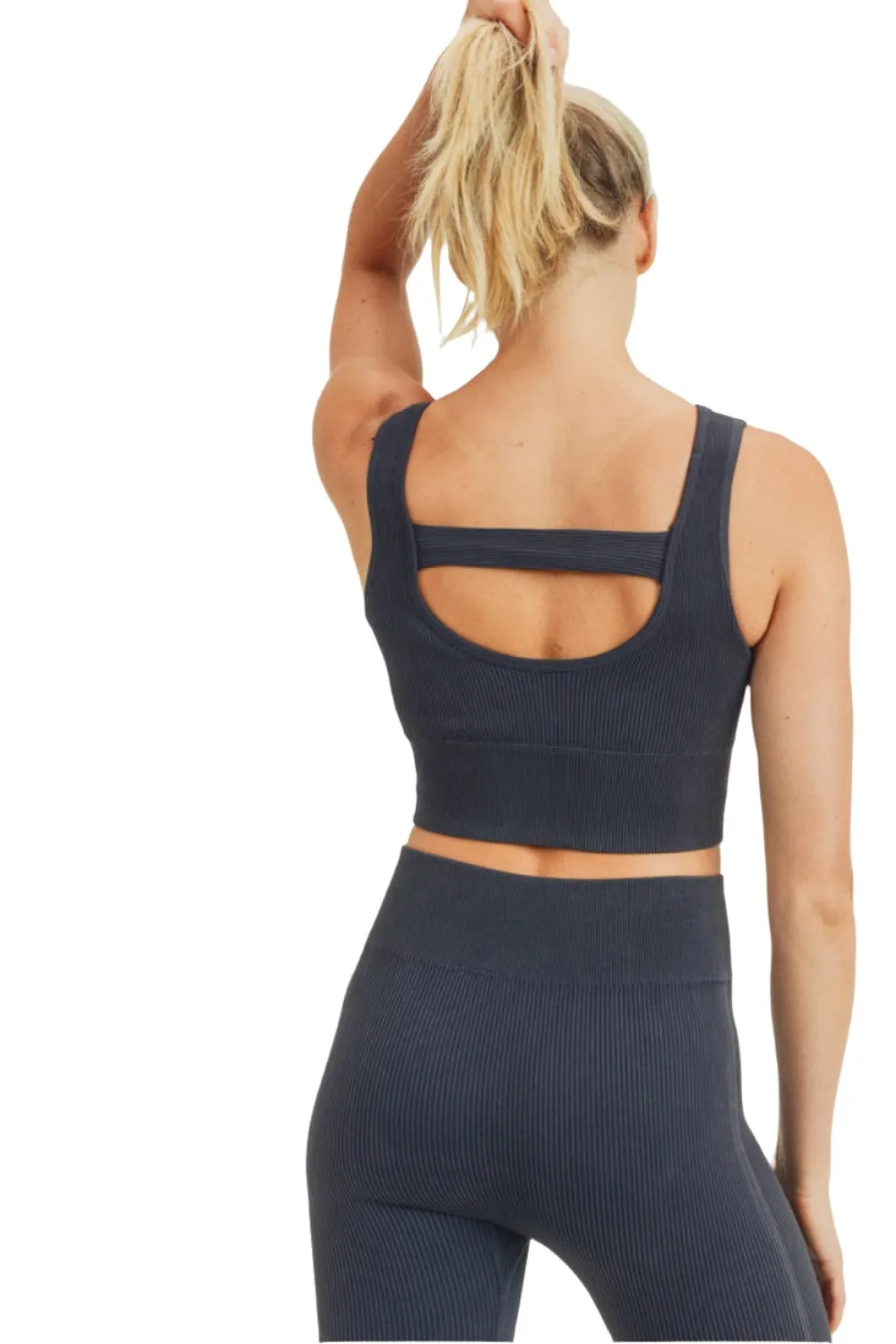 Mono B Ribbed Cut-Out Back Mineral Wash Seamless Bra Top AT2802