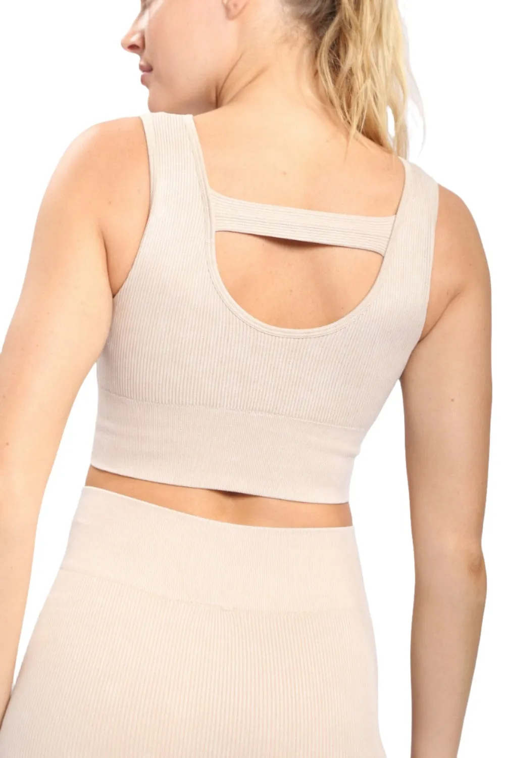 Mono B Ribbed Cut-Out Back Mineral Wash Seamless Bra Top AT2802