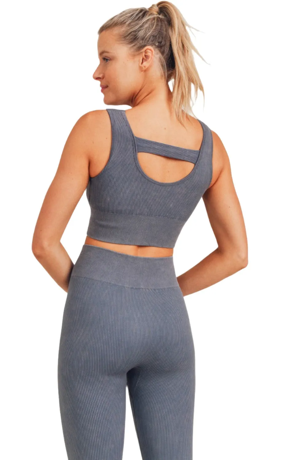 Mono B Ribbed Cut-Out Back Mineral Wash Seamless Bra Top AT2802