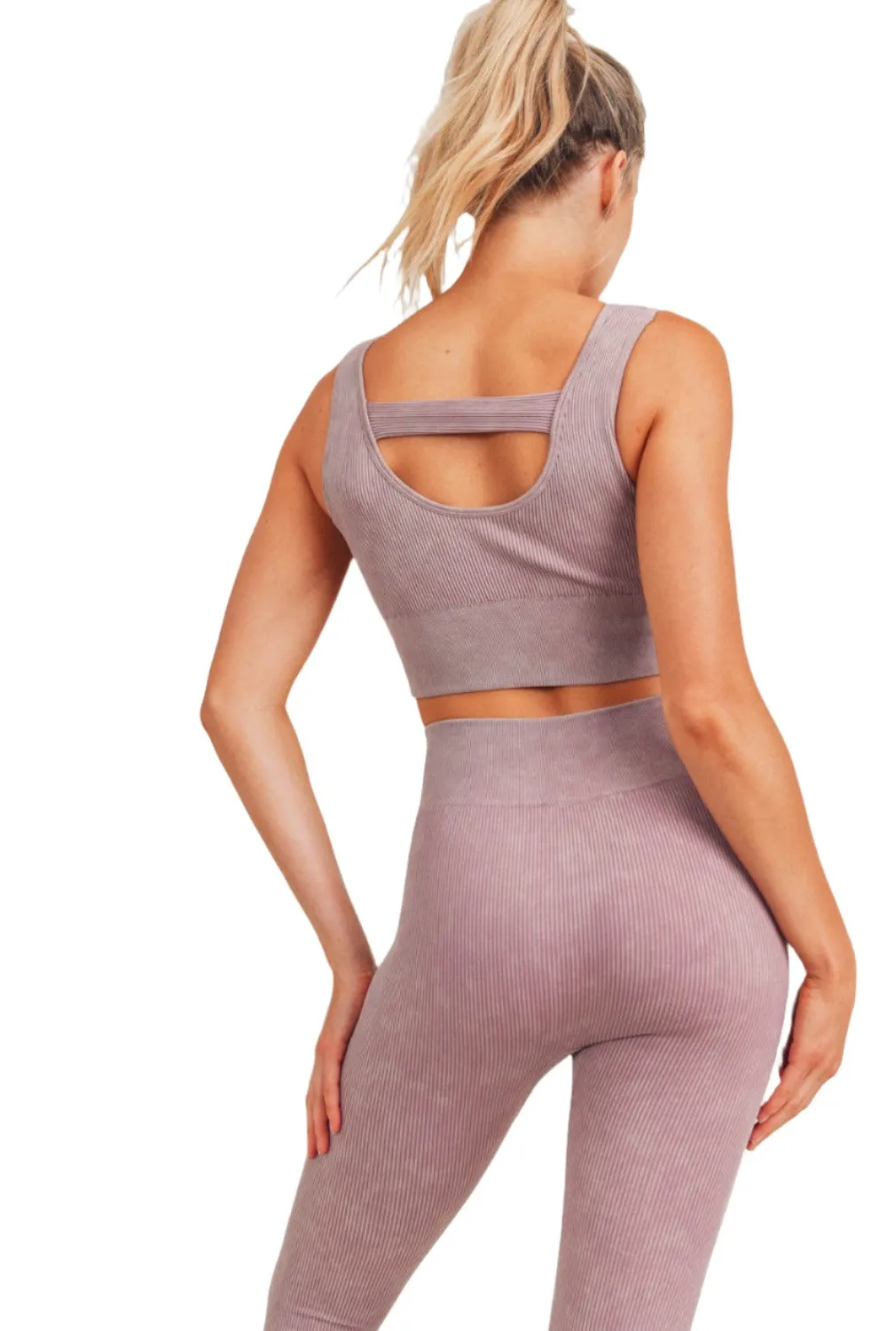 Mono B Ribbed Cut-Out Back Mineral Wash Seamless Bra Top AT2802