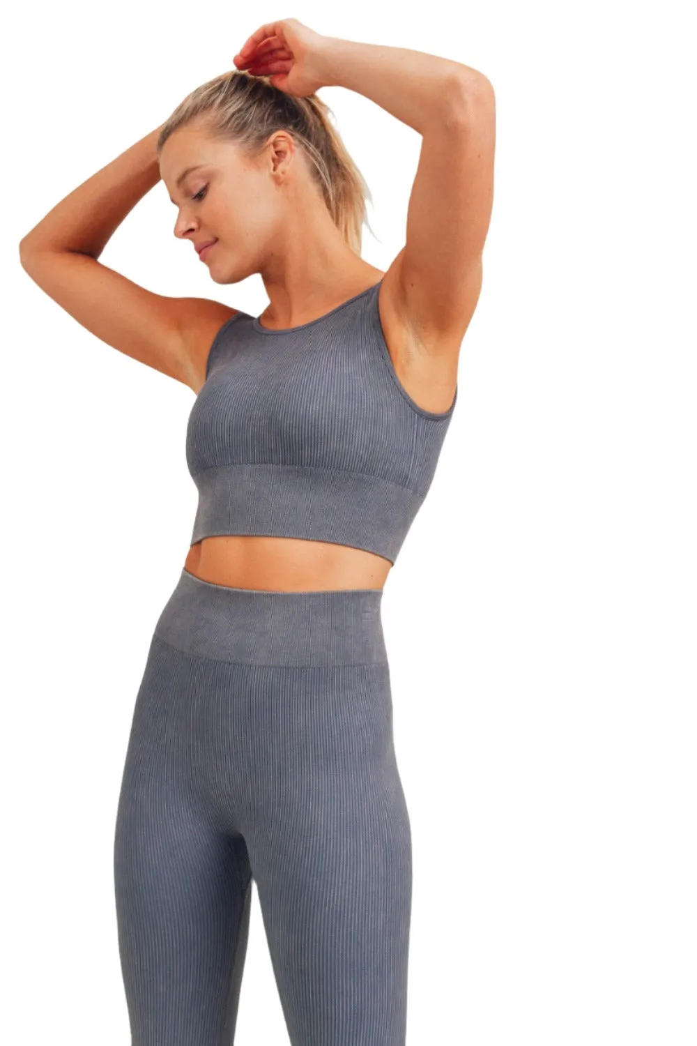 Mono B Ribbed Cut-Out Back Mineral Wash Seamless Bra Top AT2802