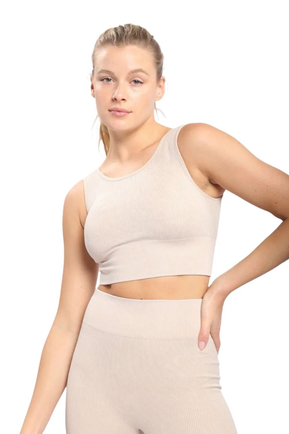 Mono B Ribbed Cut-Out Back Mineral Wash Seamless Bra Top AT2802