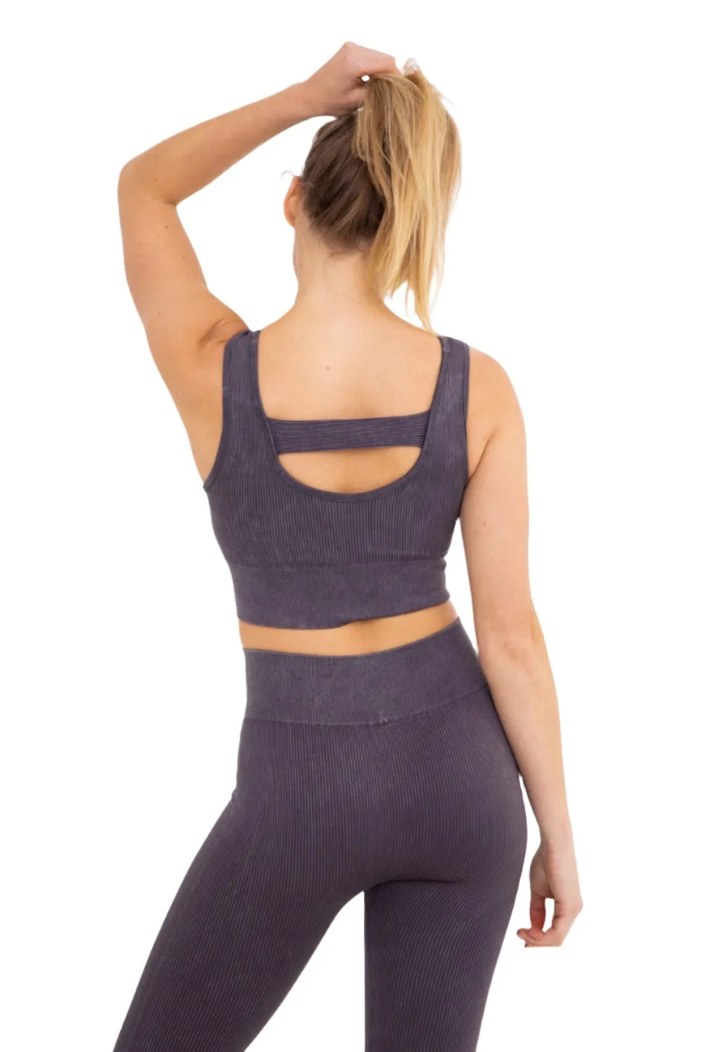 Mono B Ribbed Cut-Out Back Mineral Wash Seamless Bra Top AT2802