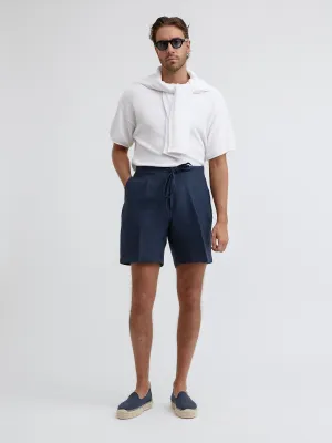 Navy Linen Drawstring Shorts (Wide Fit)