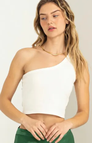 ONE SHOULDER CROP IN WHITE