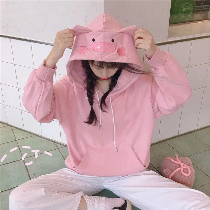 Piggy Loose Hoodies With Front Pocket