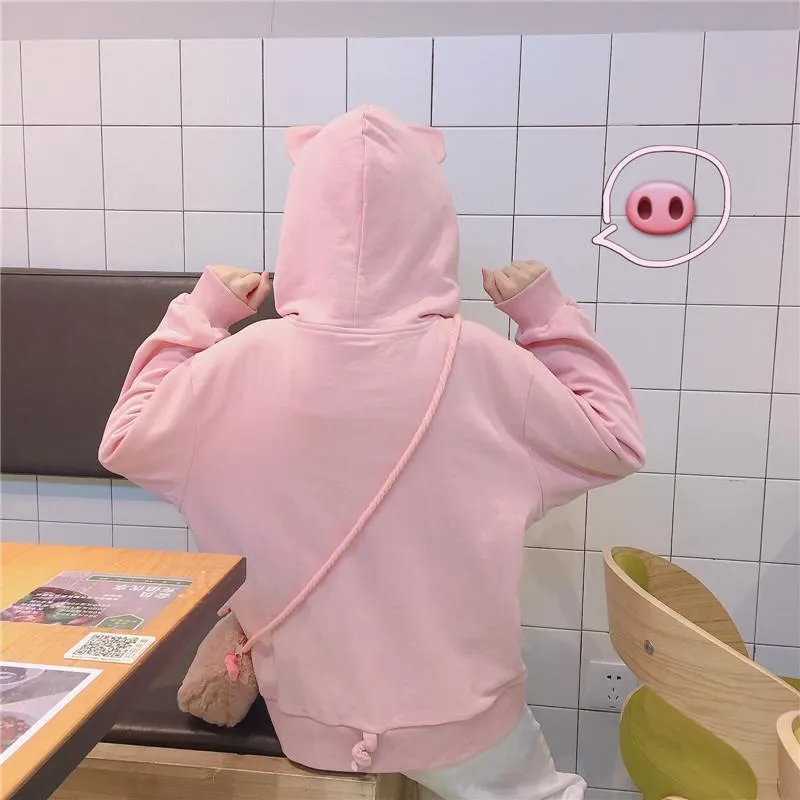 Piggy Loose Hoodies With Front Pocket