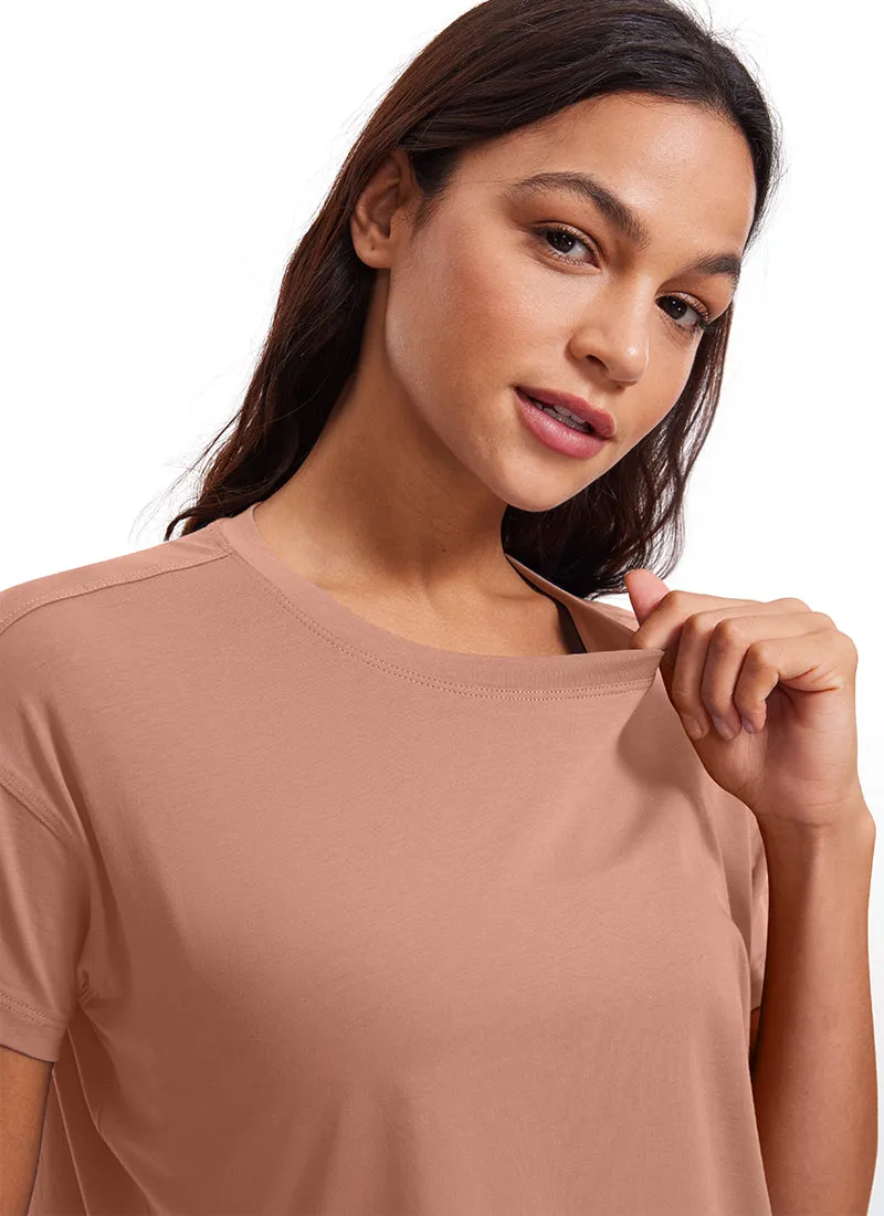 Pima Cotton Short Sleeves Cropped Crew Neck