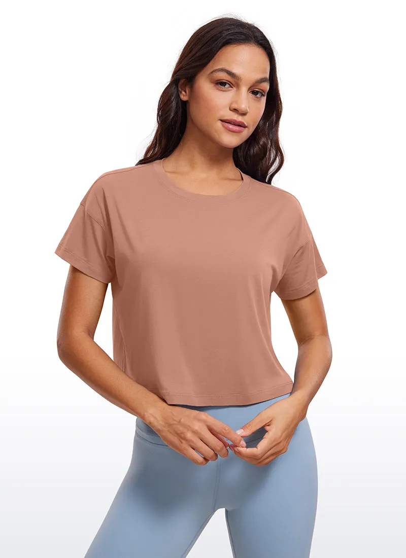 Pima Cotton Short Sleeves Cropped Crew Neck