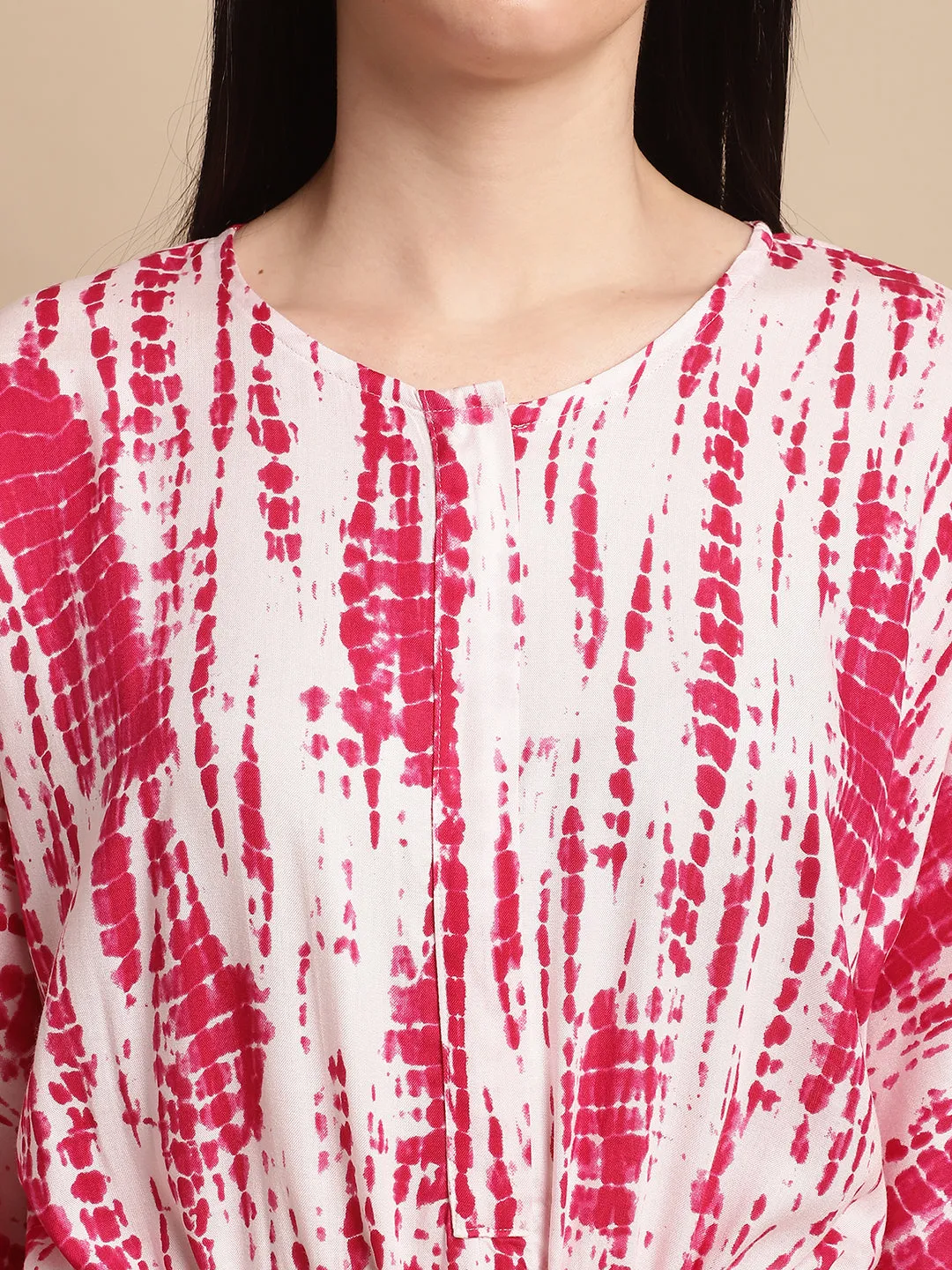 Pink Tie and Dye Print Rayon Kaftan