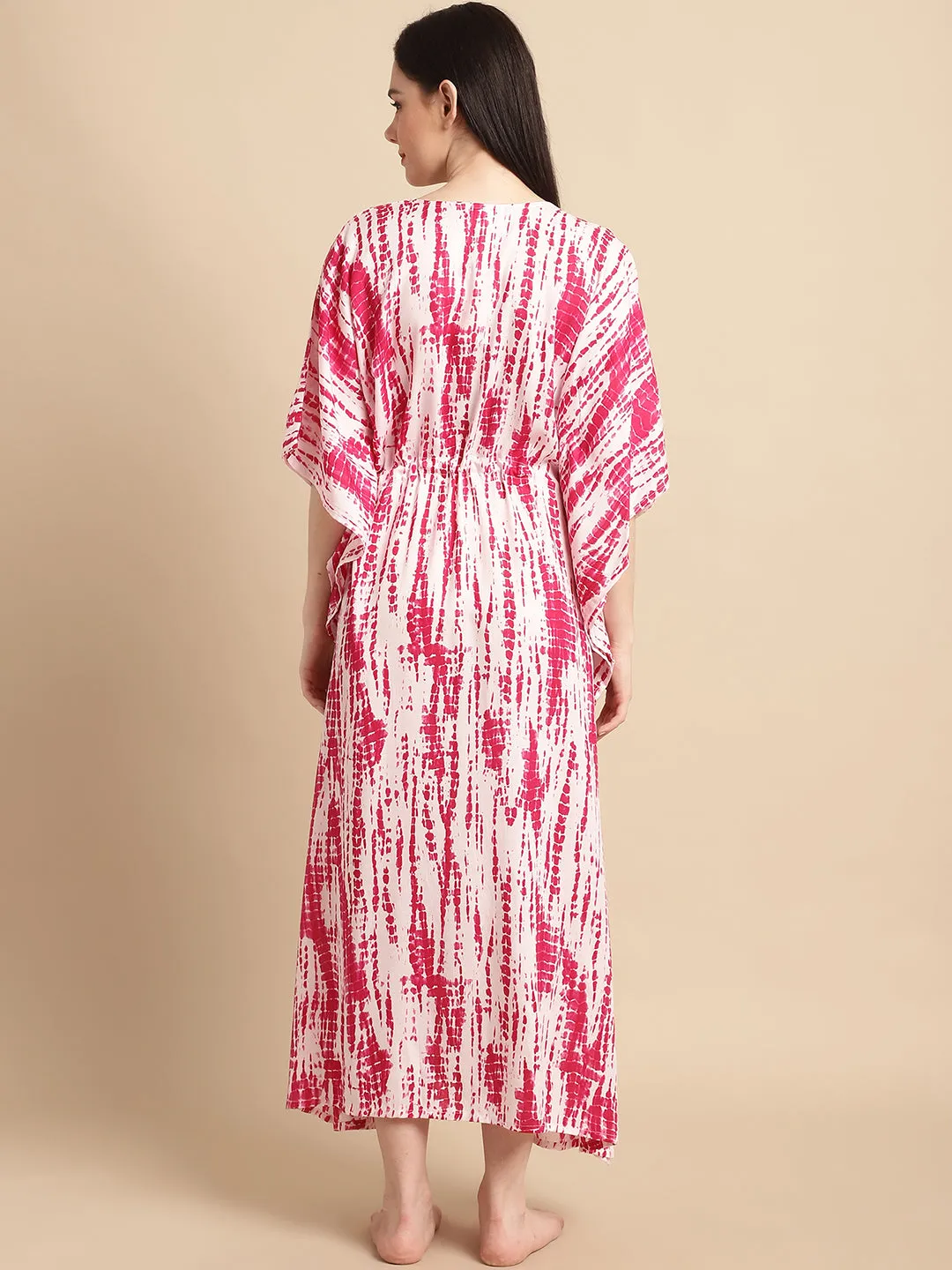 Pink Tie and Dye Print Rayon Kaftan