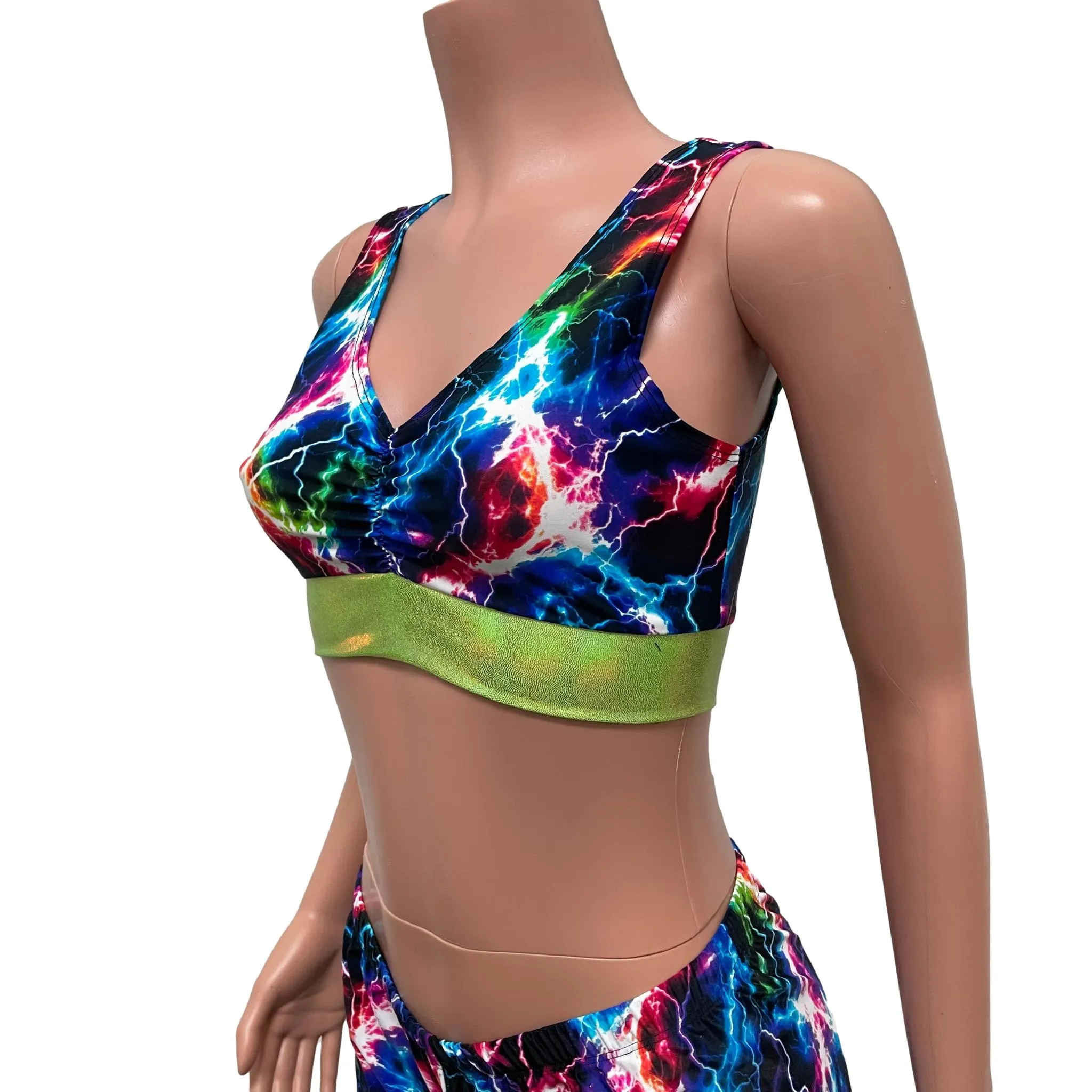 SALE - Cosmic Thunder/Lime Holo Scrunch Top Bralette