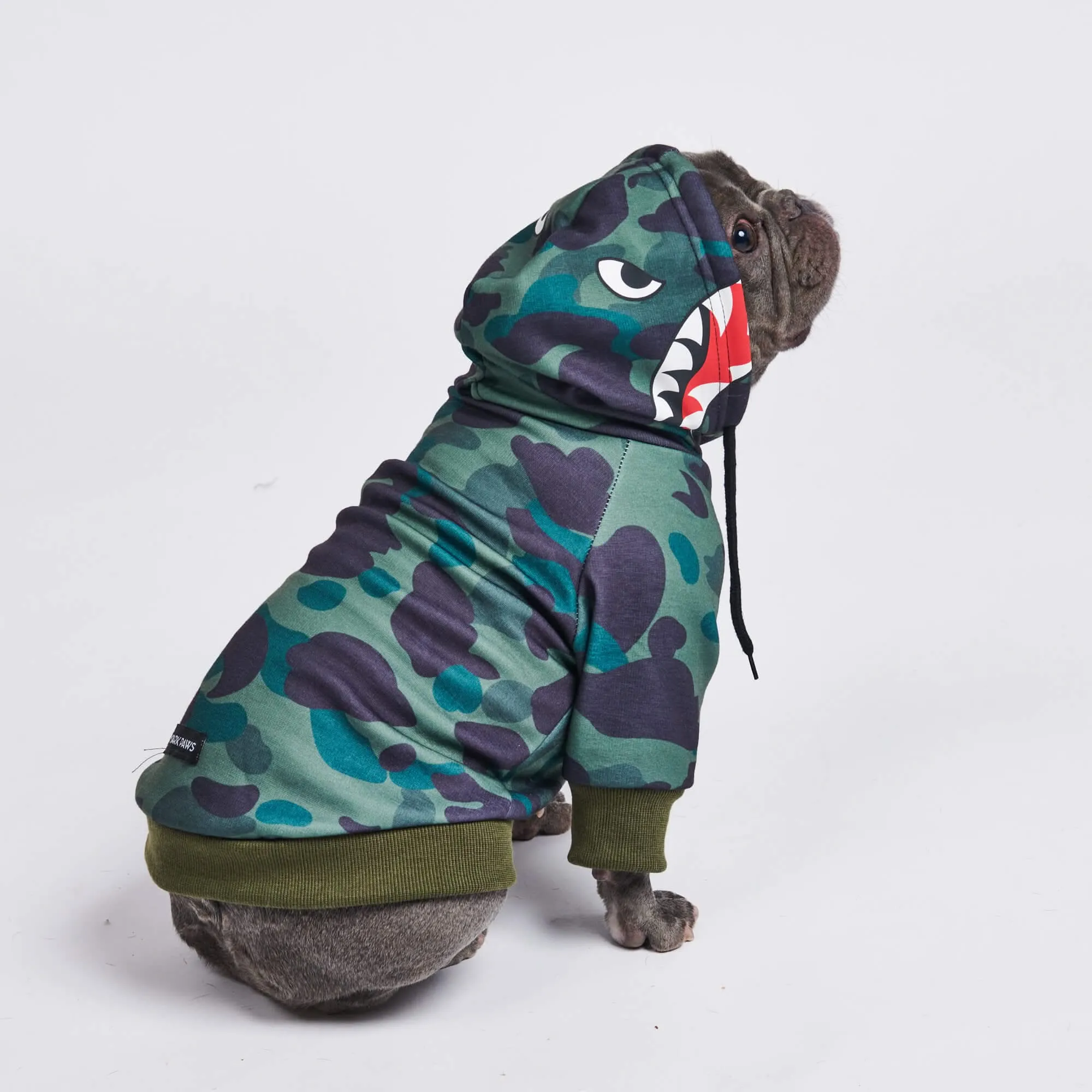 Shark Monster Dog Hoodie - Green Camo