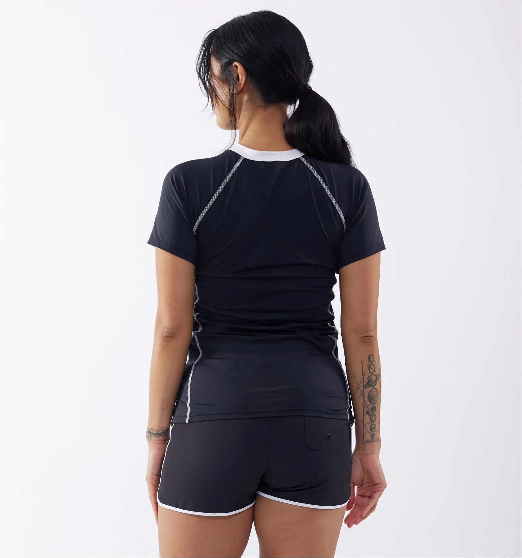 Swim Rash Guard Cap Sleeve - Black Novelty