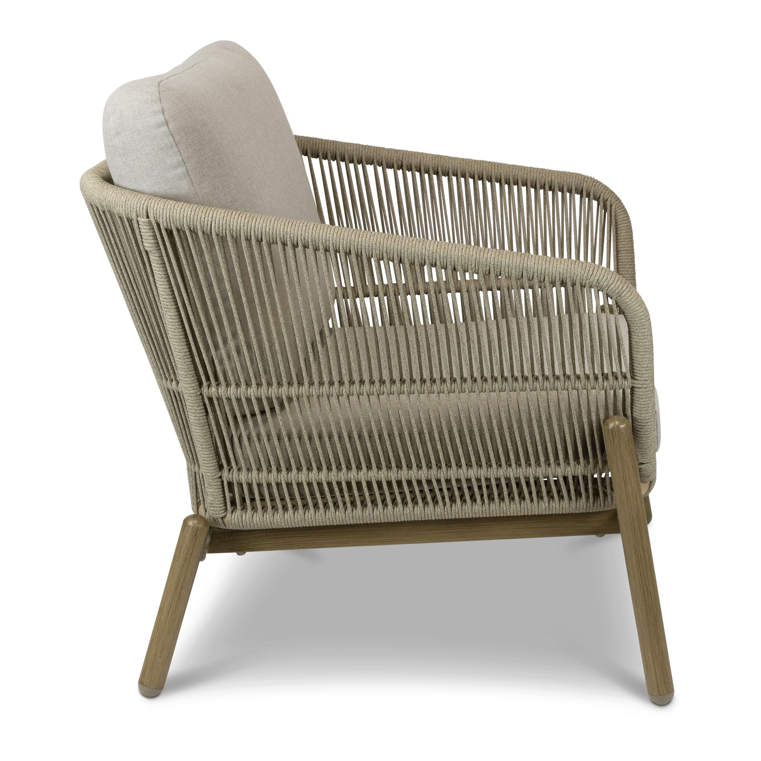 Tahiti Armchair with Eco Olefin Rope, Sahara Sand Spunpoly Cushions and Aluminium Frame