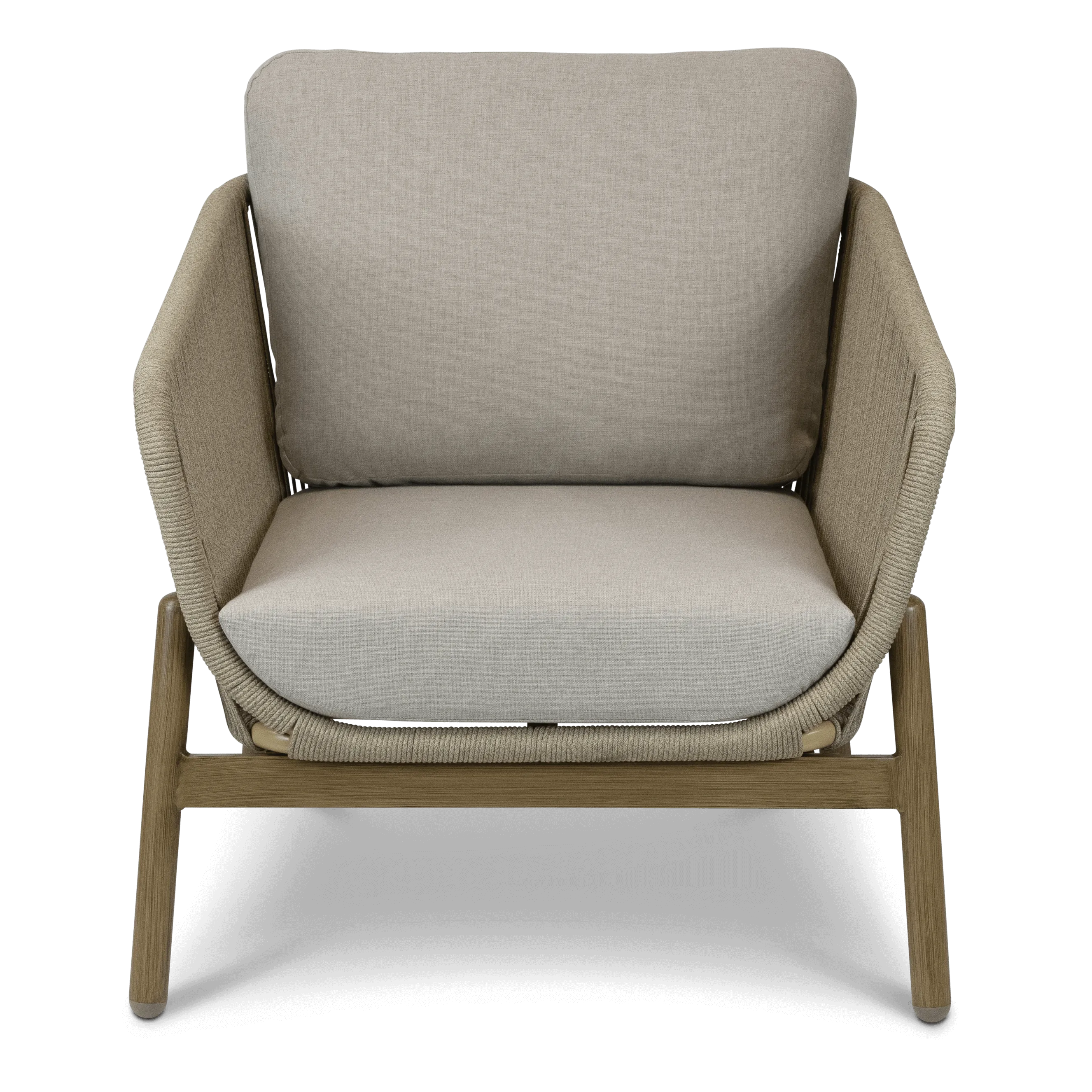 Tahiti Armchair with Eco Olefin Rope, Sahara Sand Spunpoly Cushions and Aluminium Frame