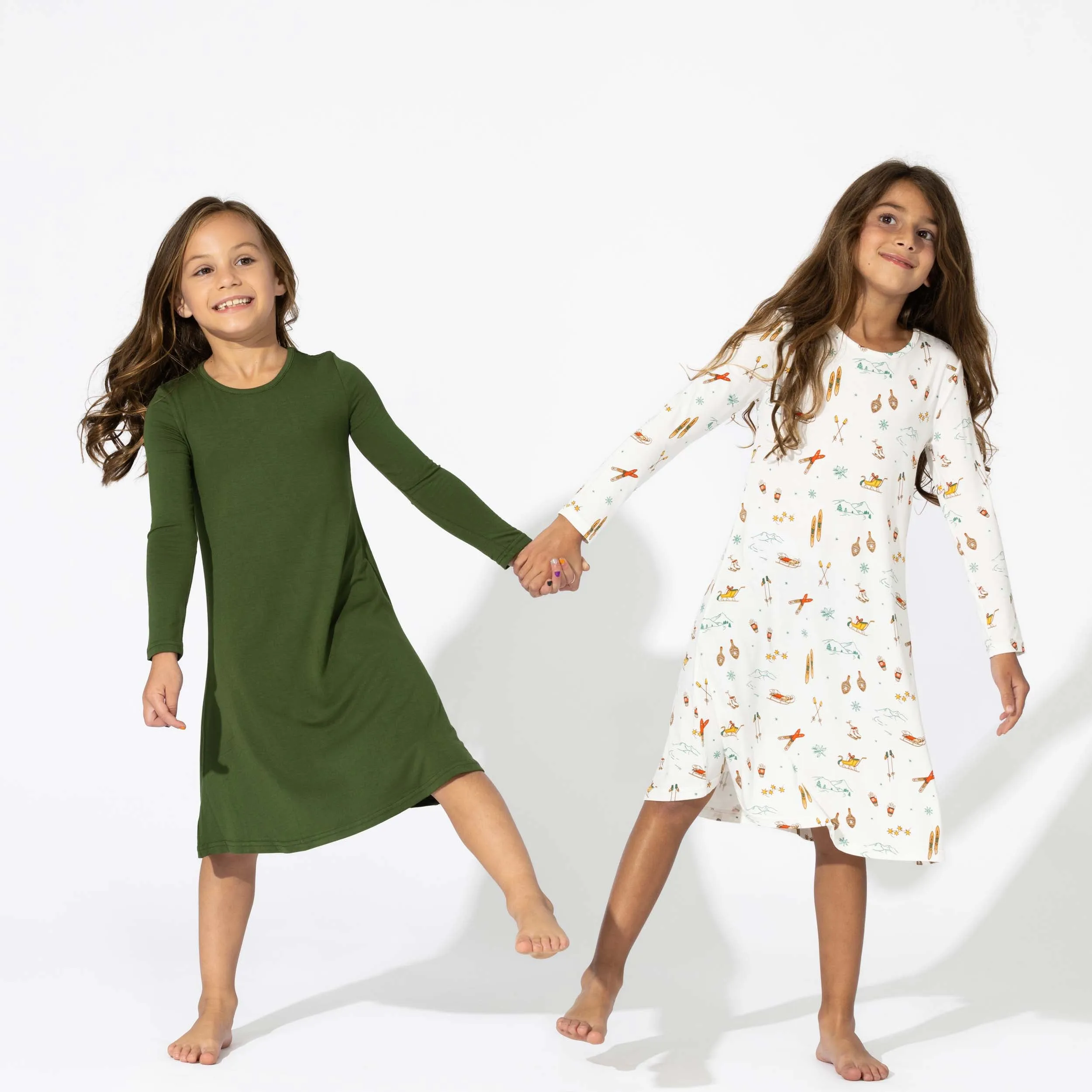 Vintage Holiday Bamboo Girls' Long Sleeve Dress